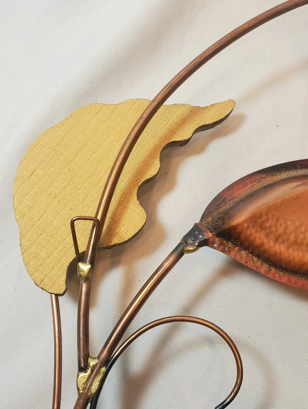 Metal & Wood Vintage Leaves Wall Hanging Brass & Copper MCM 19